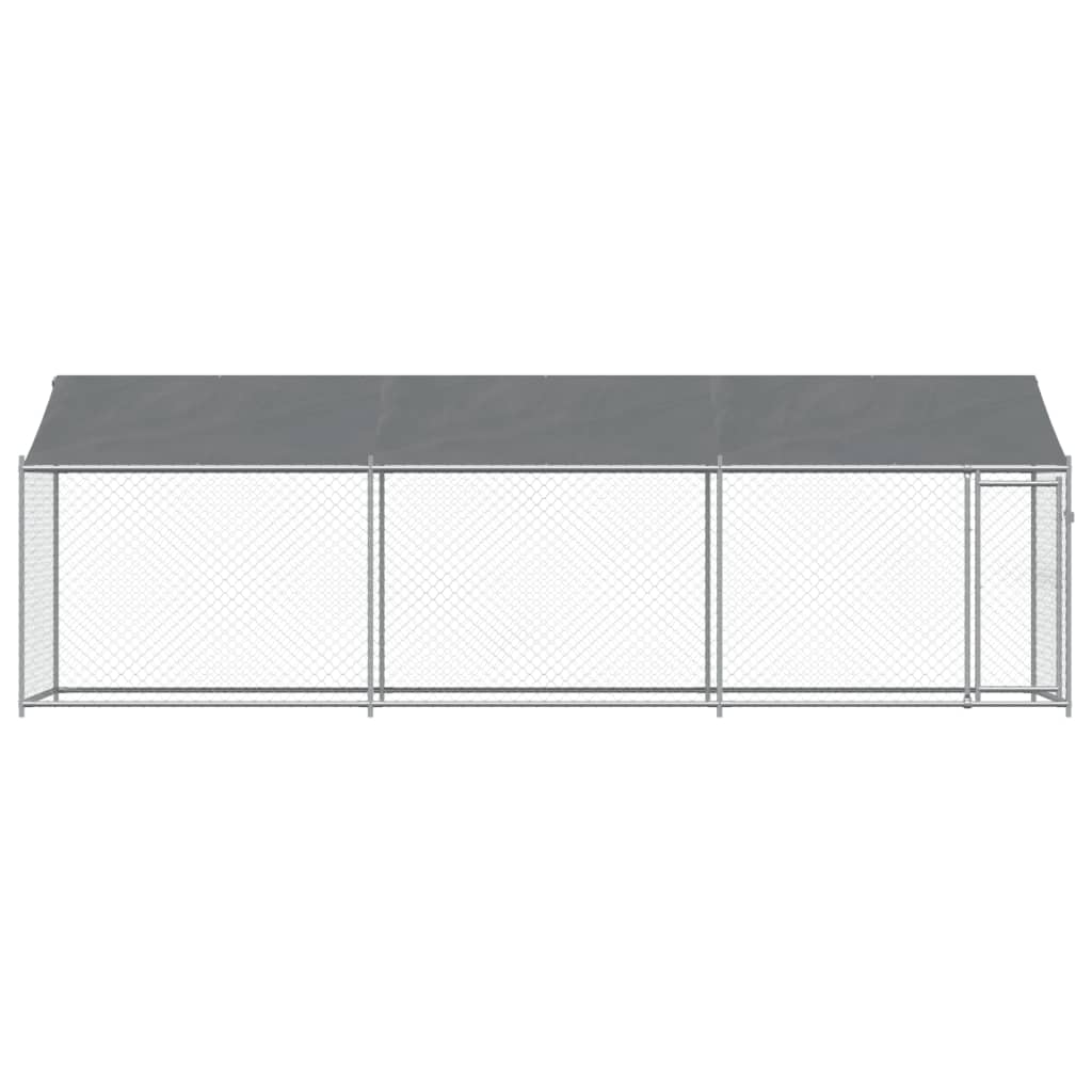Klec pro psy se střechou a dvířky šedá 6x2x2 m pozinkovaná ocel