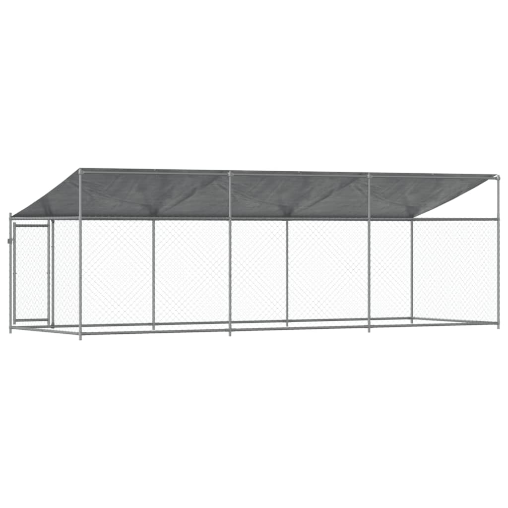 Klec pro psy se střechou a dvířky šedá 6x2x2 m pozinkovaná ocel