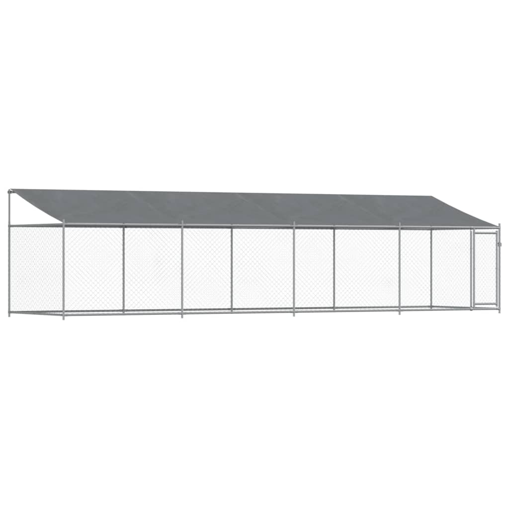 Klec pro psy se střechou a dvířky šedá 8x2x2 m pozinkovaná ocel