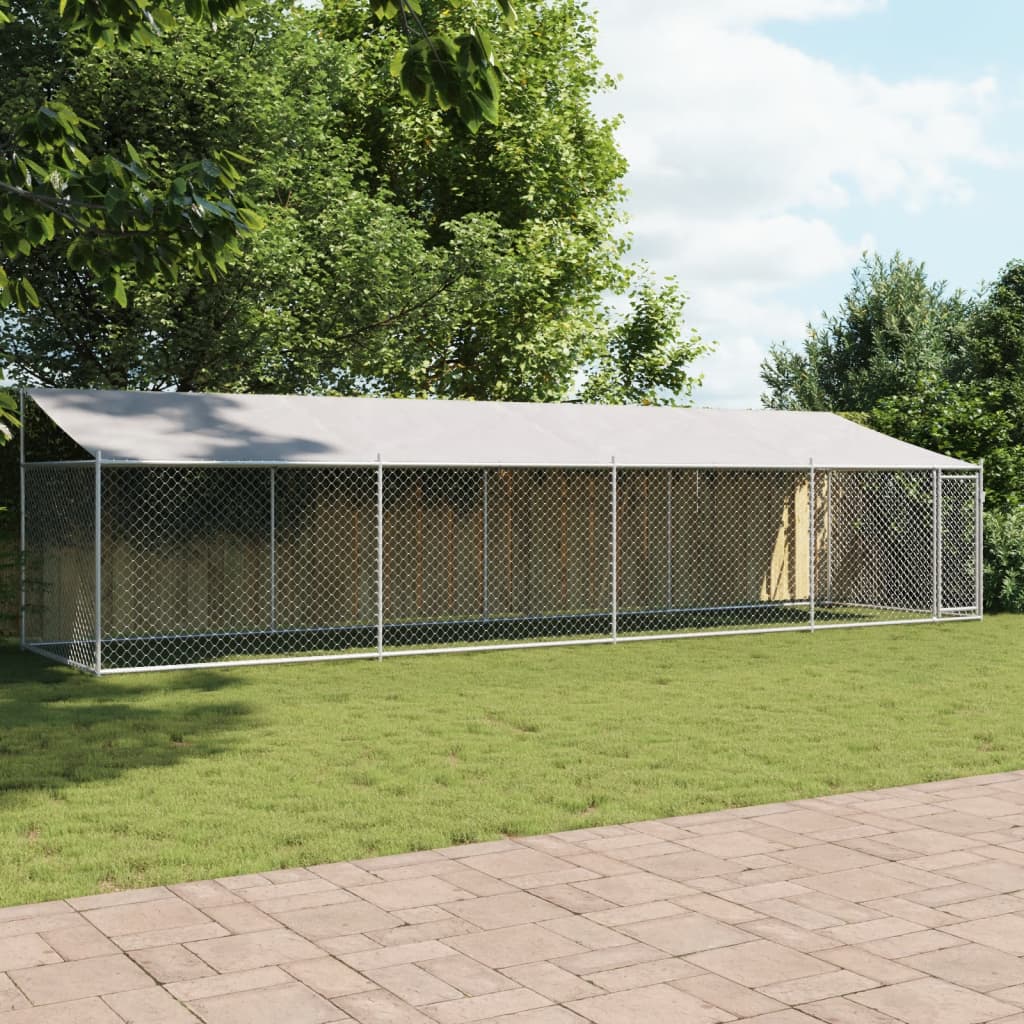 Klec pro psy se střechou a dvířky šedá 8x2x2 m pozinkovaná ocel