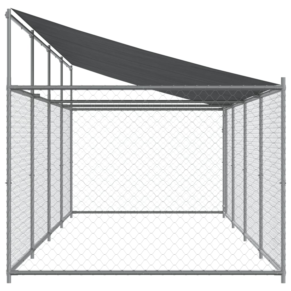 Klec pro psy se střechou a dvířky šedá 8x2x2 m pozinkovaná ocel