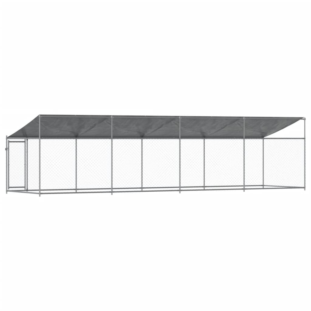 Klec pro psy se střechou a dvířky šedá 8x2x2 m pozinkovaná ocel