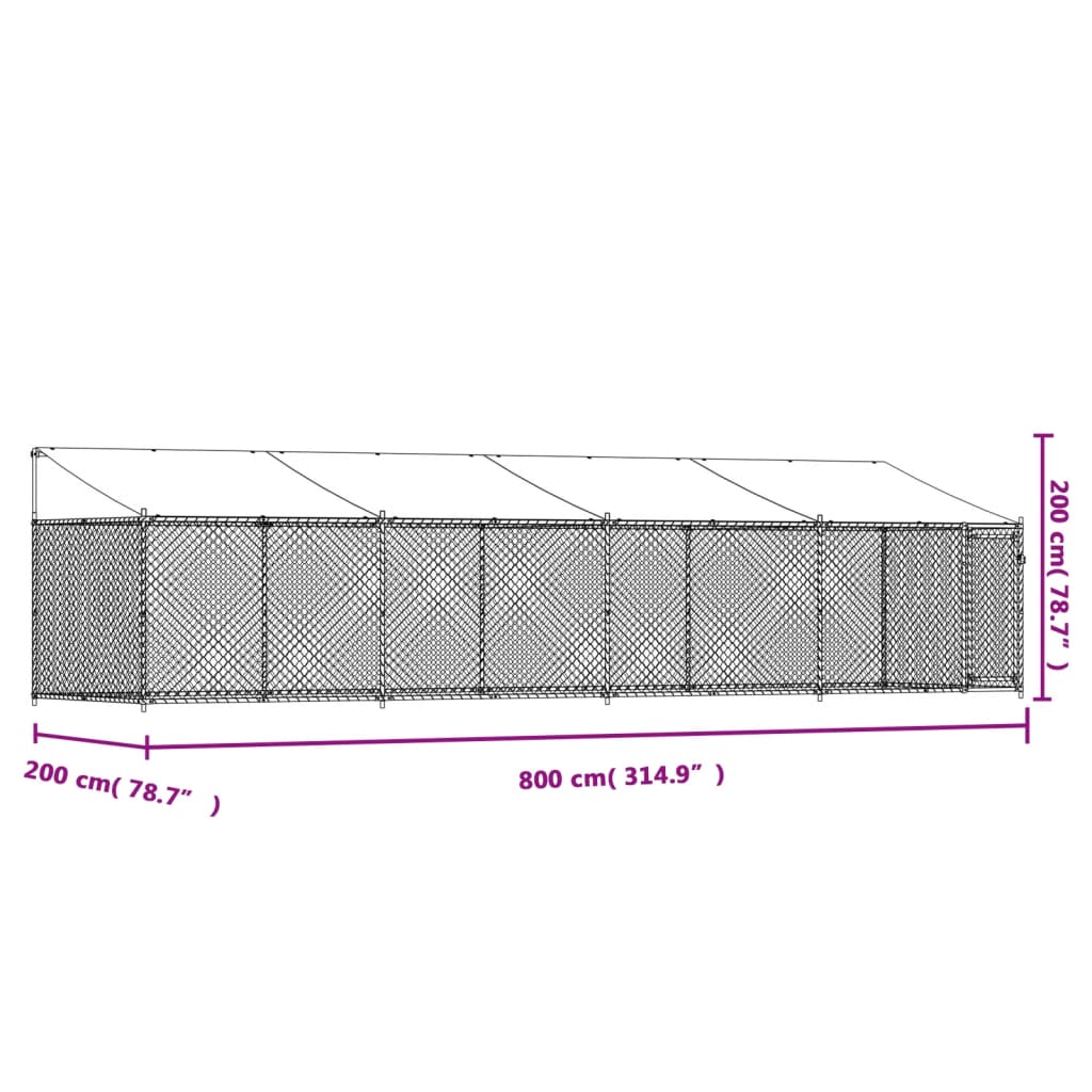 Klec pro psy se střechou a dvířky šedá 8x2x2 m pozinkovaná ocel