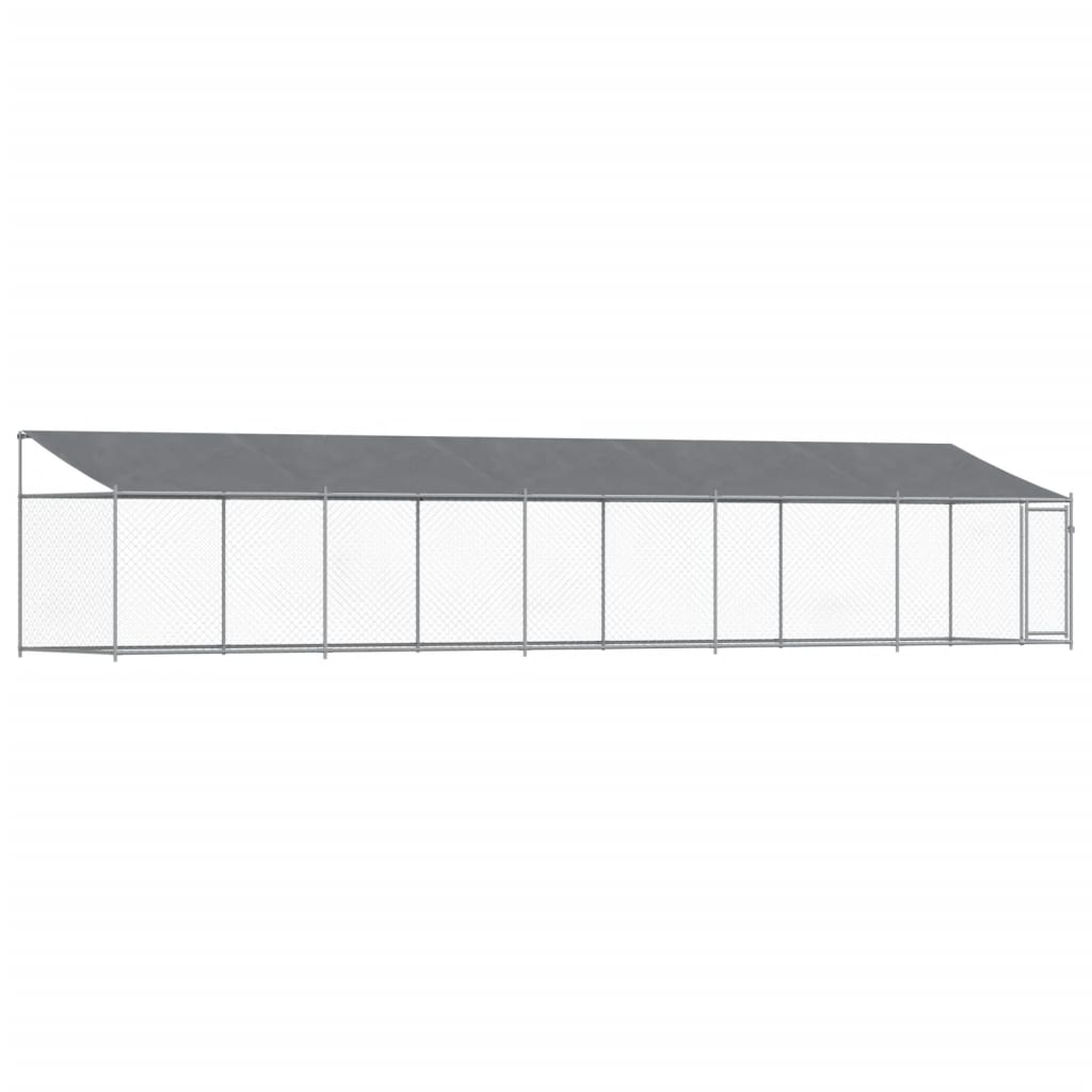 Klec pro psy se střechou a dvířky šedá 10x2x2m pozinkovaná ocel