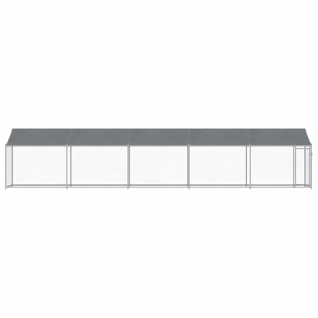 Klec pro psy se střechou a dvířky šedá 10x2x2m pozinkovaná ocel