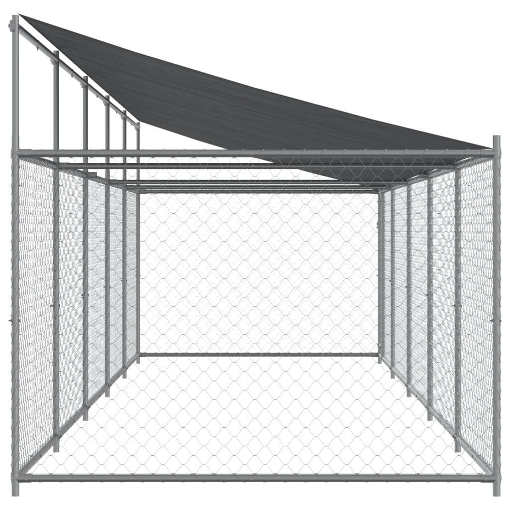 Klec pro psy se střechou a dvířky šedá 10x2x2m pozinkovaná ocel