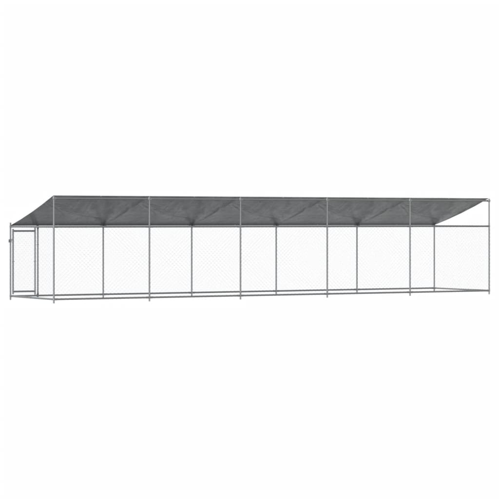 Klec pro psy se střechou a dvířky šedá 10x2x2m pozinkovaná ocel