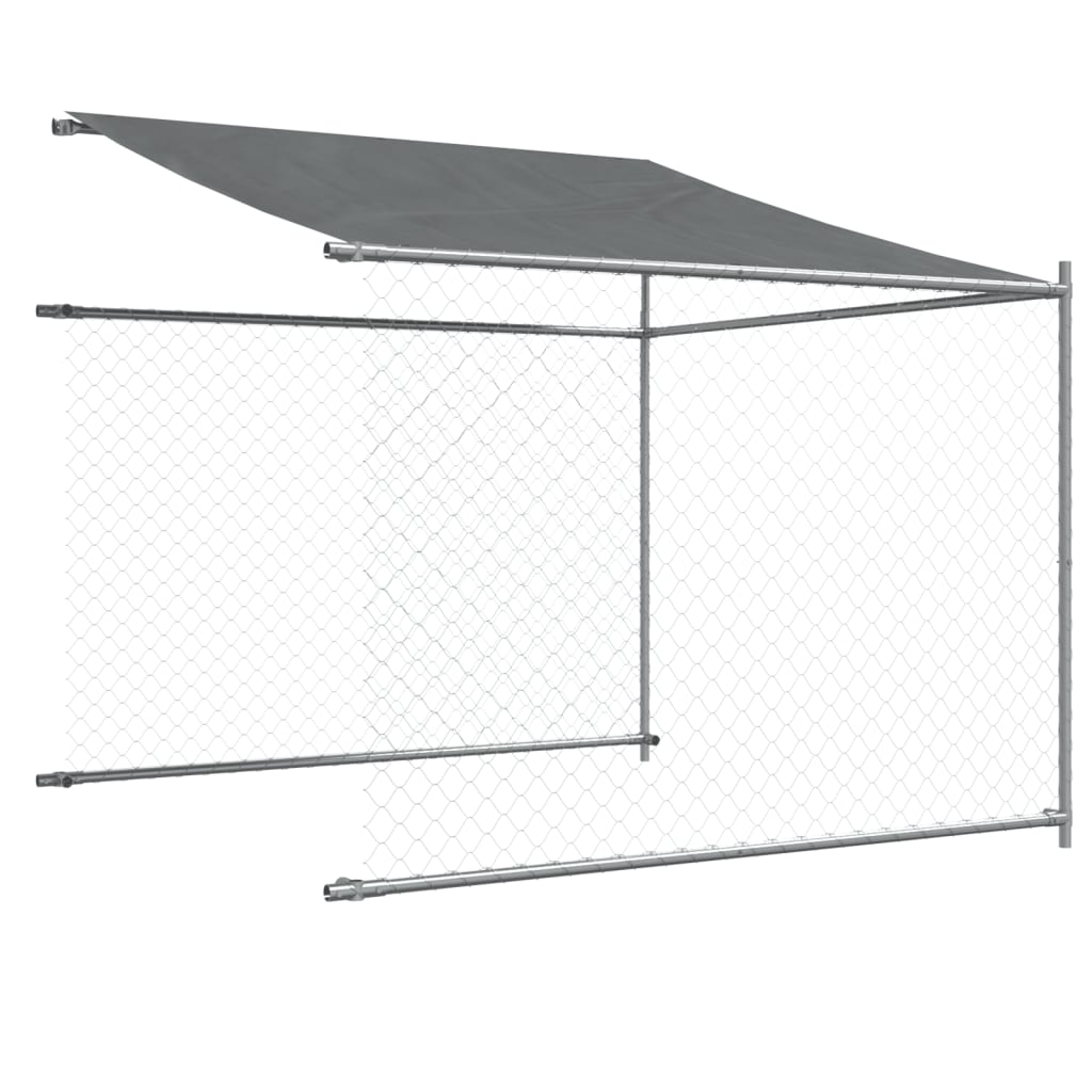Klec pro psy se střechou a dvířky šedá 10x2x2m pozinkovaná ocel