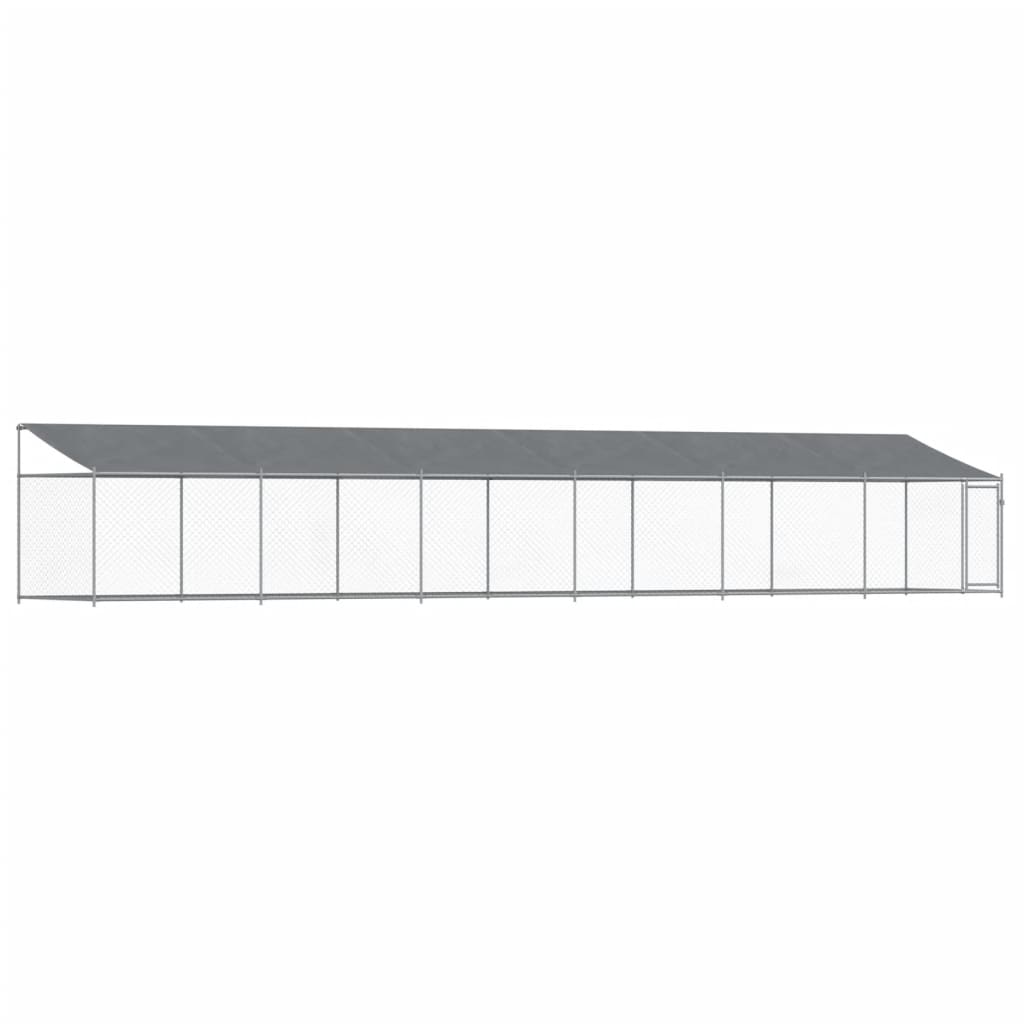 Klec pro psy se střechou a dvířky šedá 12x2x2m pozinkovaná ocel
