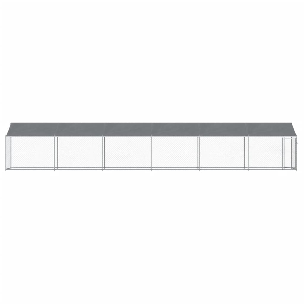Klec pro psy se střechou a dvířky šedá 12x2x2m pozinkovaná ocel