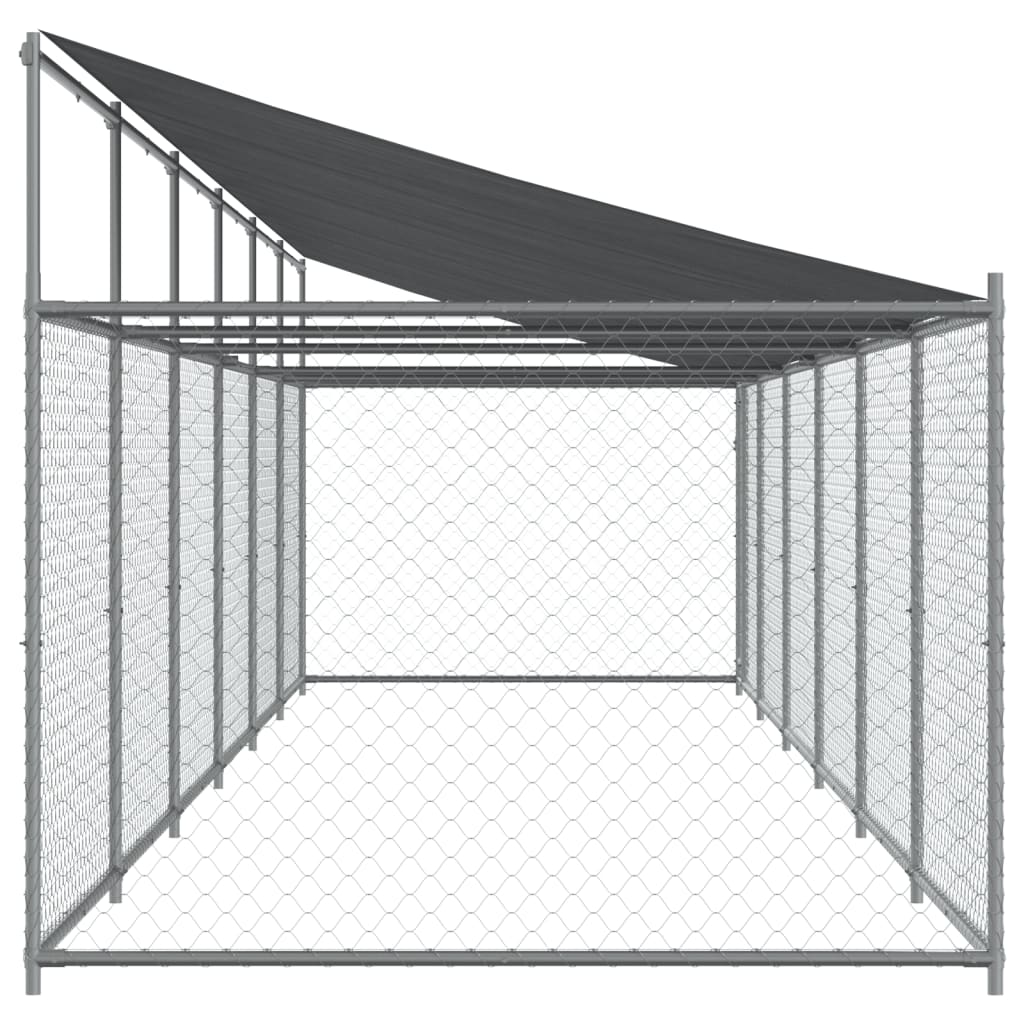 Klec pro psy se střechou a dvířky šedá 12x2x2m pozinkovaná ocel