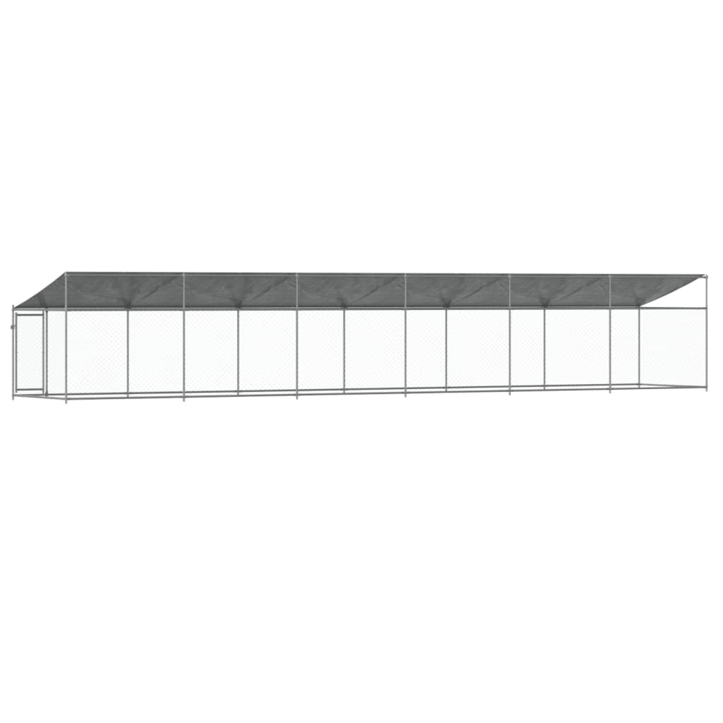 Klec pro psy se střechou a dvířky šedá 12x2x2m pozinkovaná ocel