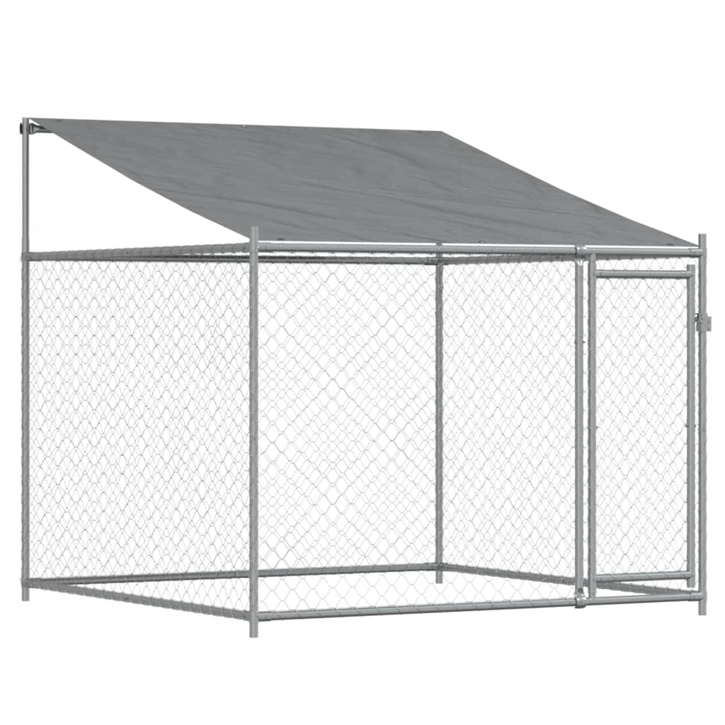 Klec pro psy se střechou a dvířky šedá 12x2x2m pozinkovaná ocel