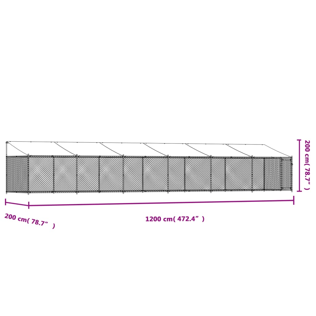 Klec pro psy se střechou a dvířky šedá 12x2x2m pozinkovaná ocel