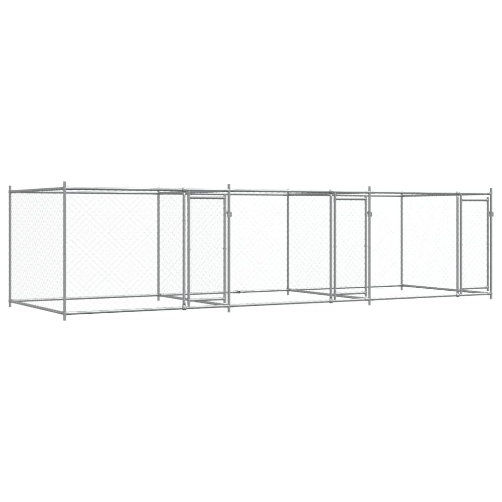 Klec pro psy s dvířky šedá 6 x 2 x 1,5 m pozinkovaná ocel