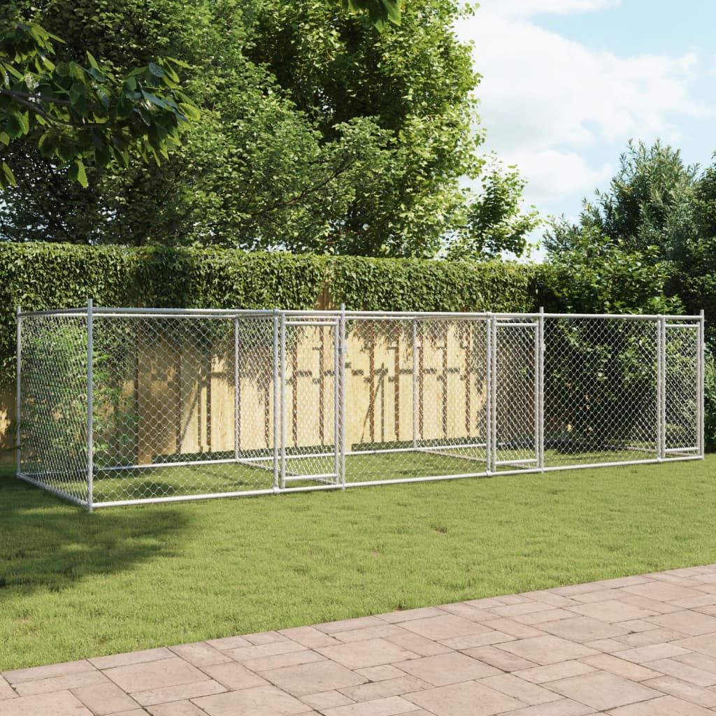 Klec pro psy s dvířky šedá 6 x 2 x 1,5 m pozinkovaná ocel
