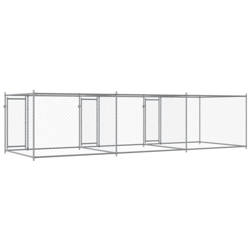 Klec pro psy s dvířky šedá 6 x 2 x 1,5 m pozinkovaná ocel