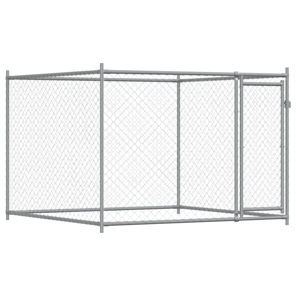 Klec pro psy s dvířky šedá 6 x 2 x 1,5 m pozinkovaná ocel
