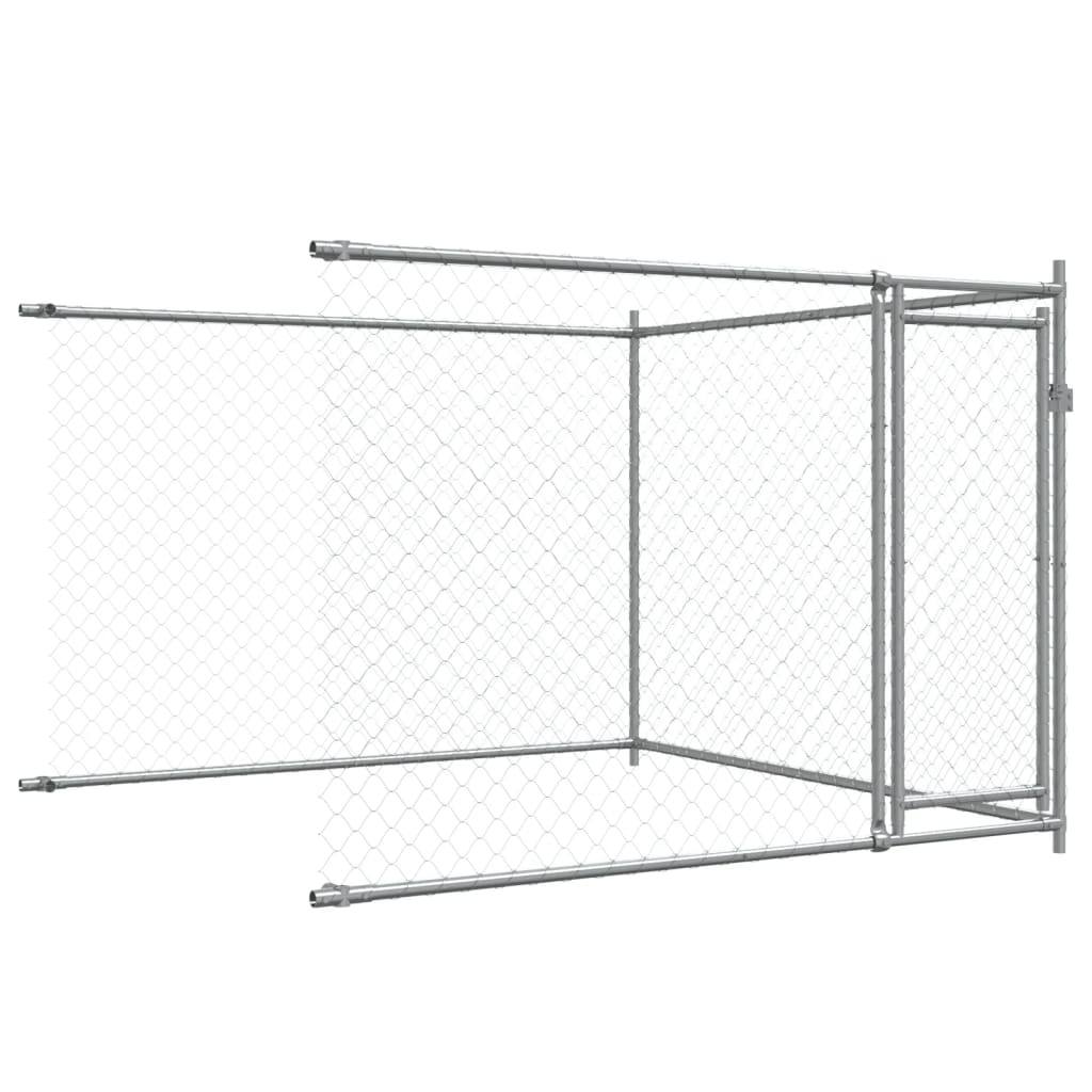 Klec pro psy s dvířky šedá 6 x 2 x 1,5 m pozinkovaná ocel