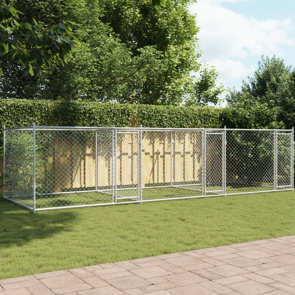 Klec pro psy s dvířky šedá 6 x 2 x 1,5 m pozinkovaná ocel
