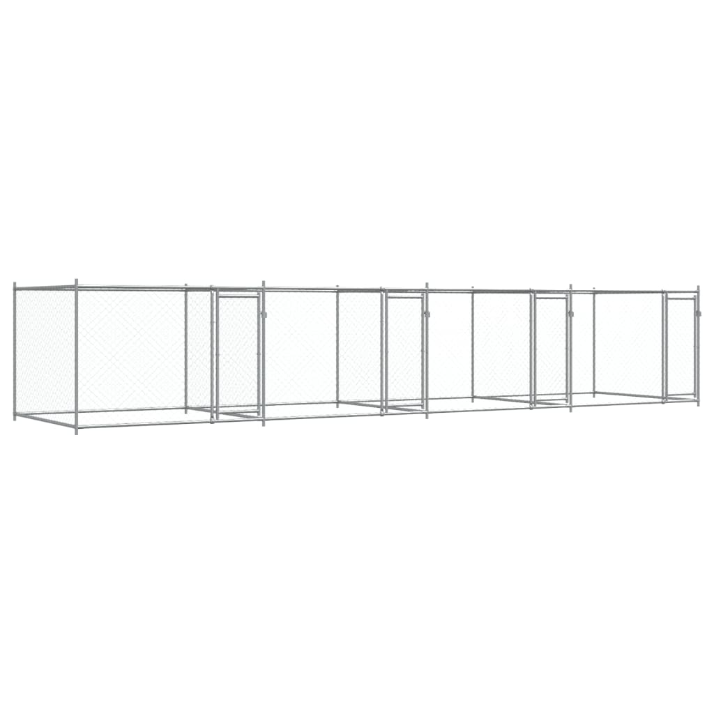 Klec pro psy s dvířky šedá 8 x 2 x 1,5 m pozinkovaná ocel