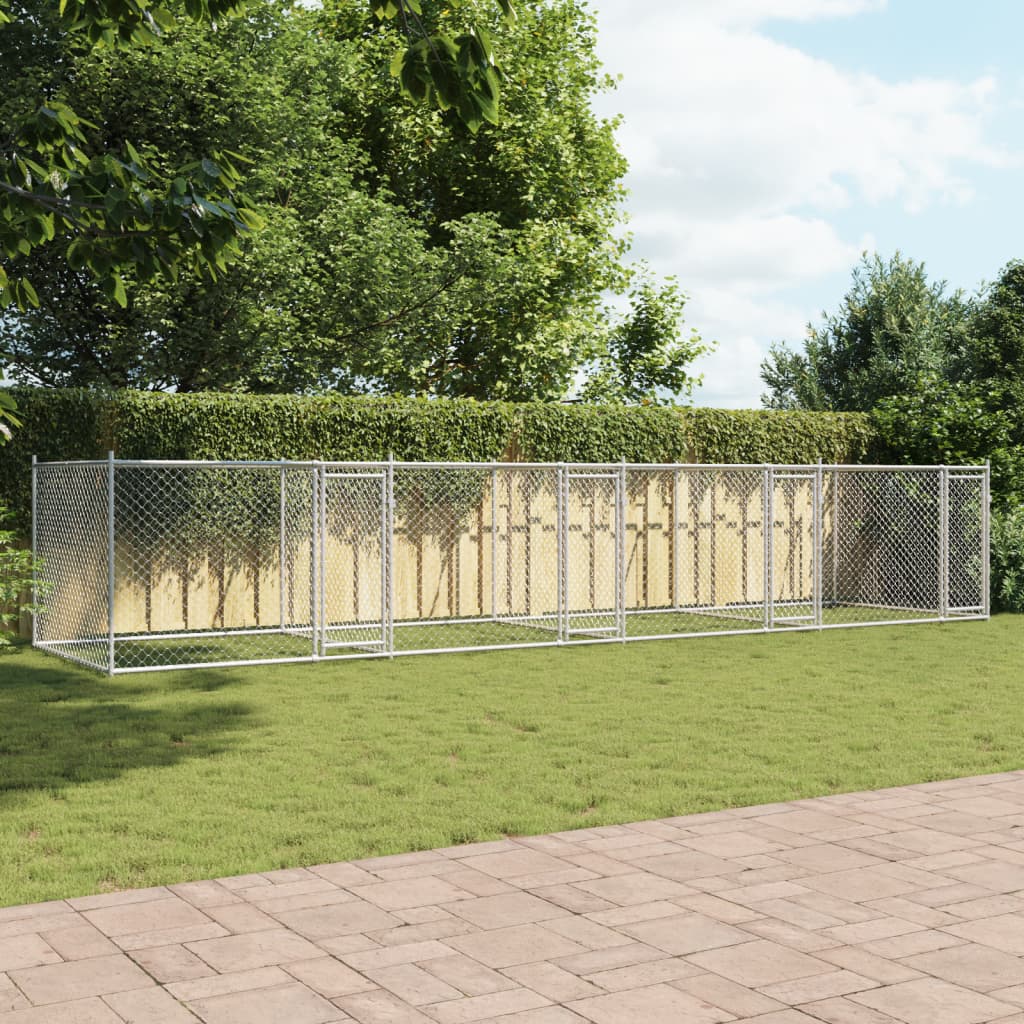 Klec pro psy s dvířky šedá 8 x 2 x 1,5 m pozinkovaná ocel