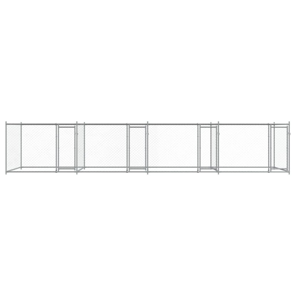 Klec pro psy s dvířky šedá 8 x 2 x 1,5 m pozinkovaná ocel
