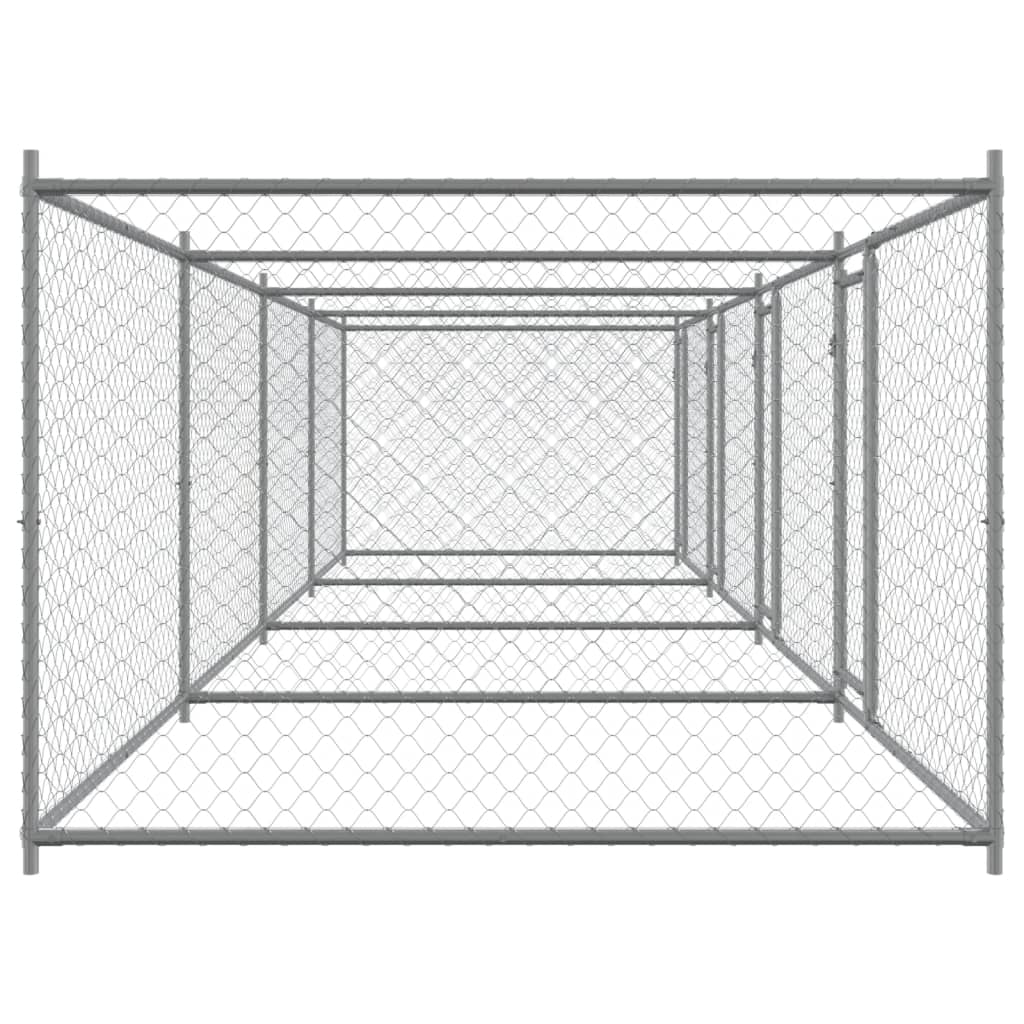 Klec pro psy s dvířky šedá 8 x 2 x 1,5 m pozinkovaná ocel