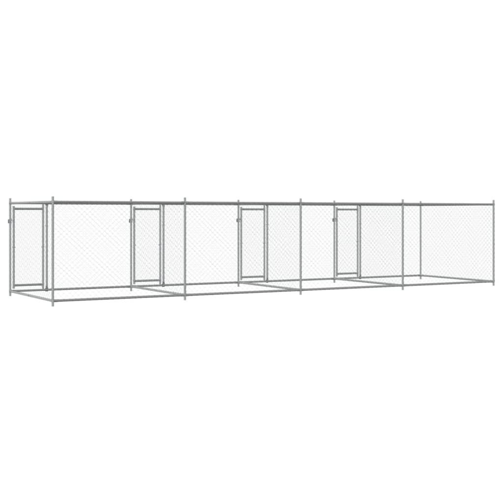 Klec pro psy s dvířky šedá 8 x 2 x 1,5 m pozinkovaná ocel