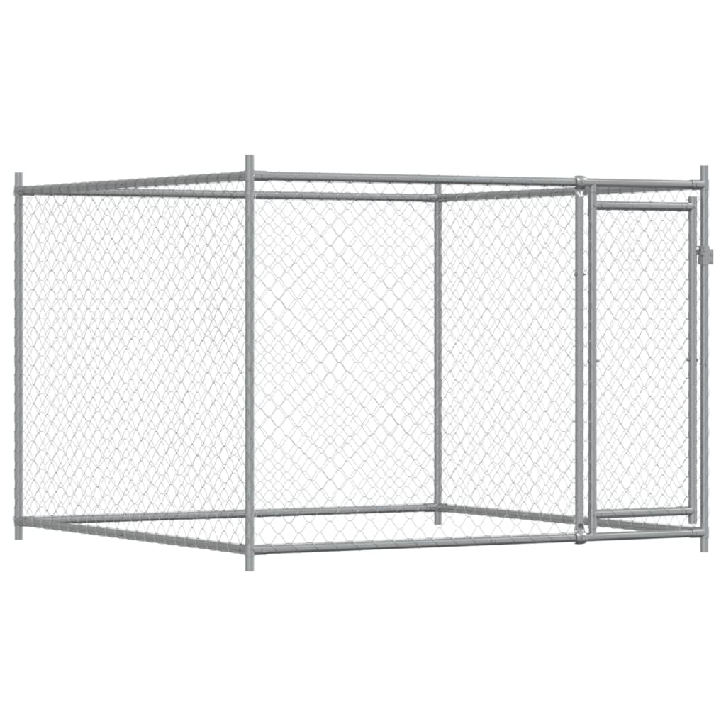 Klec pro psy s dvířky šedá 8 x 2 x 1,5 m pozinkovaná ocel
