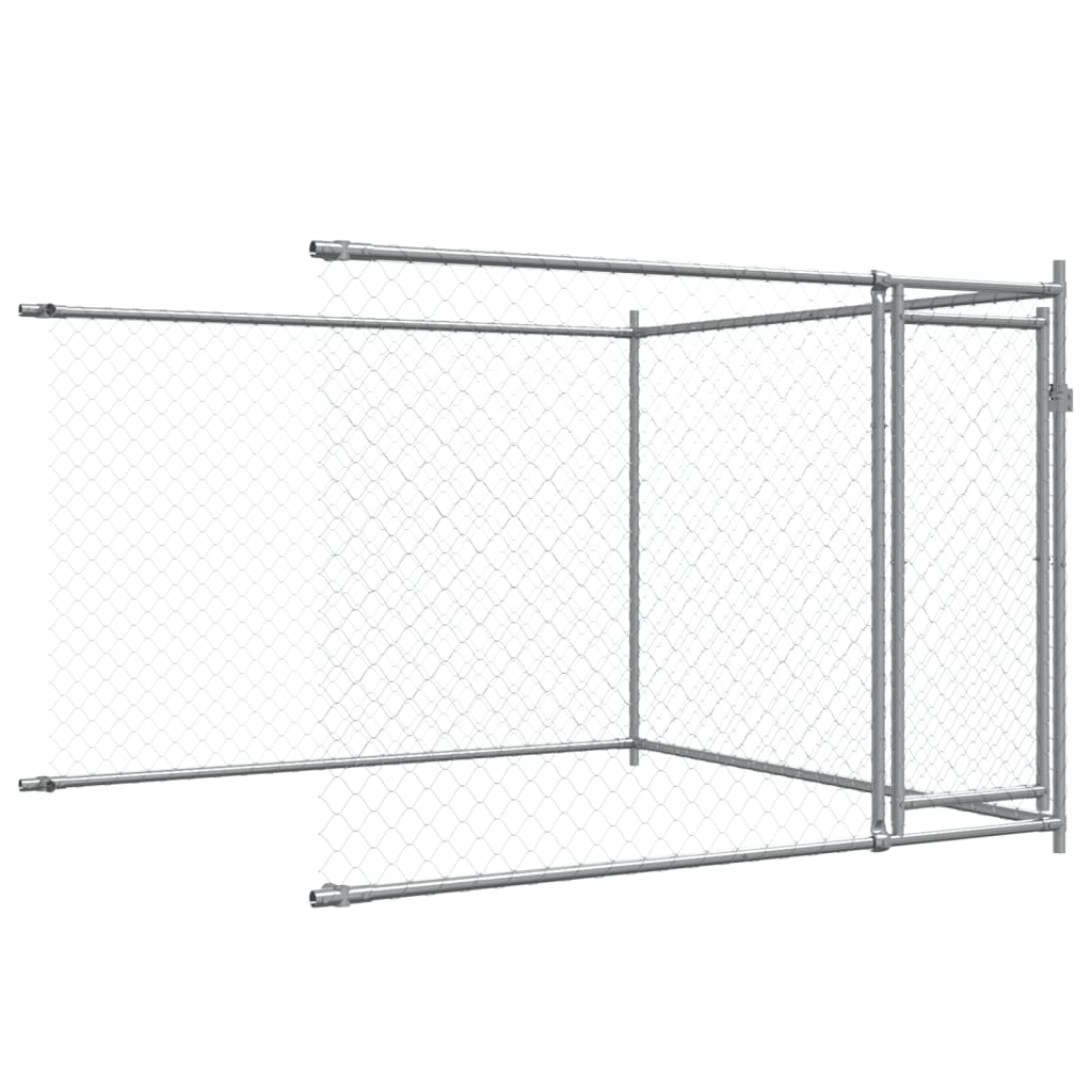 Klec pro psy s dvířky šedá 8 x 2 x 1,5 m pozinkovaná ocel