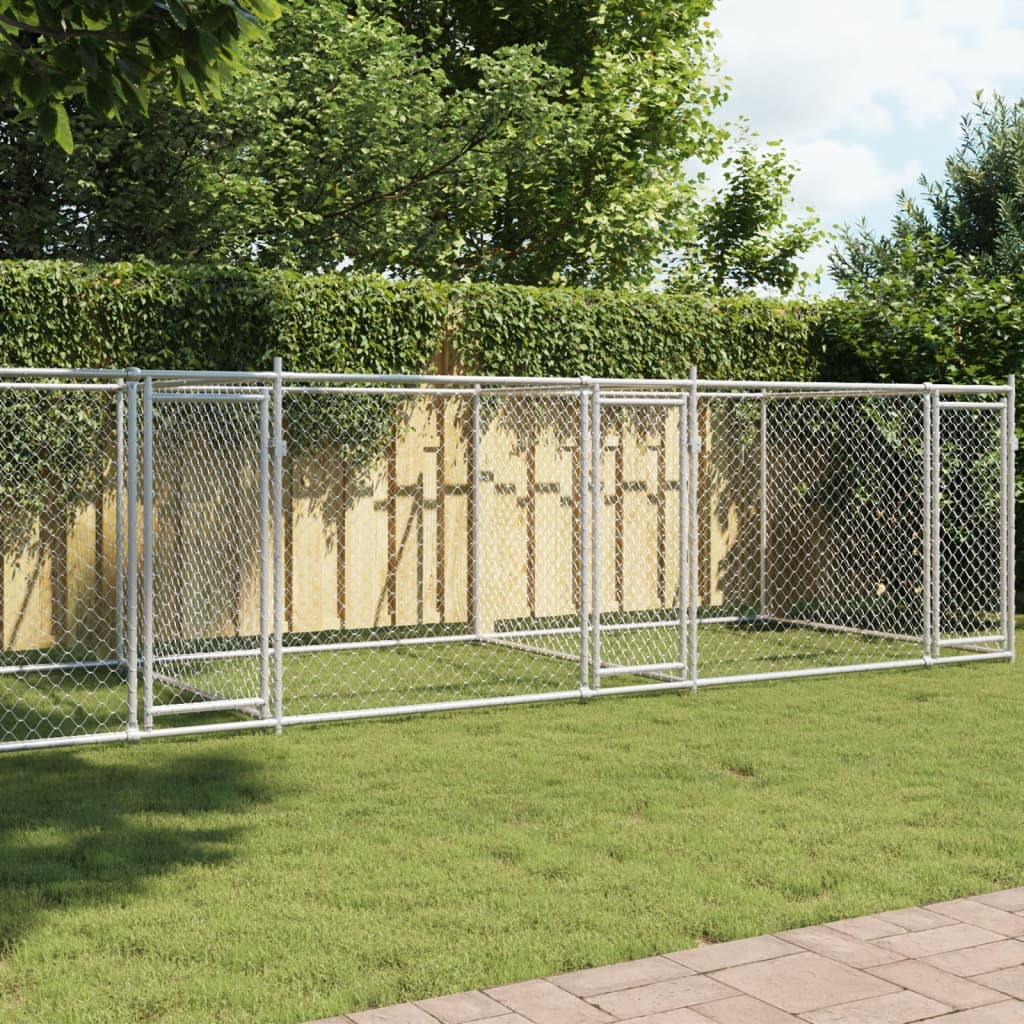 Klec pro psy s dvířky šedá 8 x 2 x 1,5 m pozinkovaná ocel