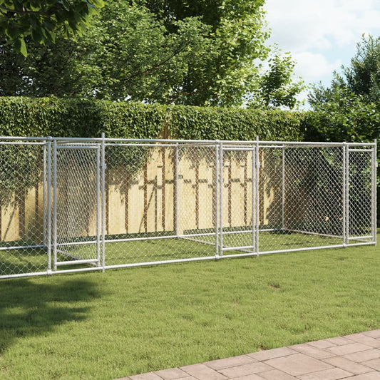 Klec pro psy s dvířky šedá 8 x 2 x 1,5 m pozinkovaná ocel