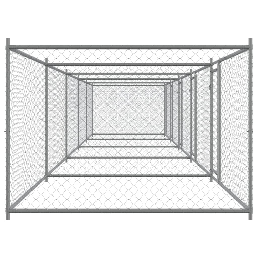 Klec pro psy s dvířky šedá 10 x 2 x 1,5 m pozinkovaná ocel