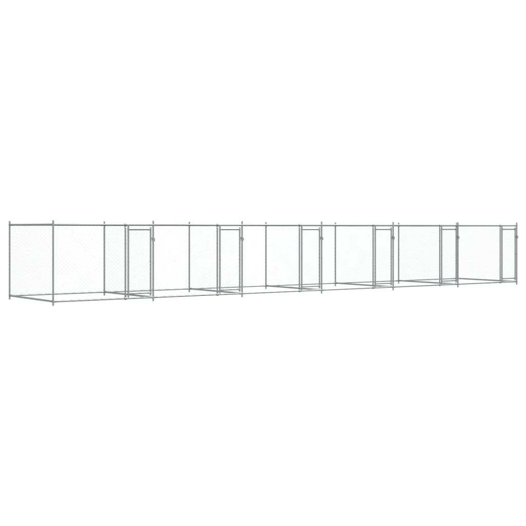 Klec pro psy s dvířky šedá 12 x 2 x 1,5 m pozinkovaná ocel