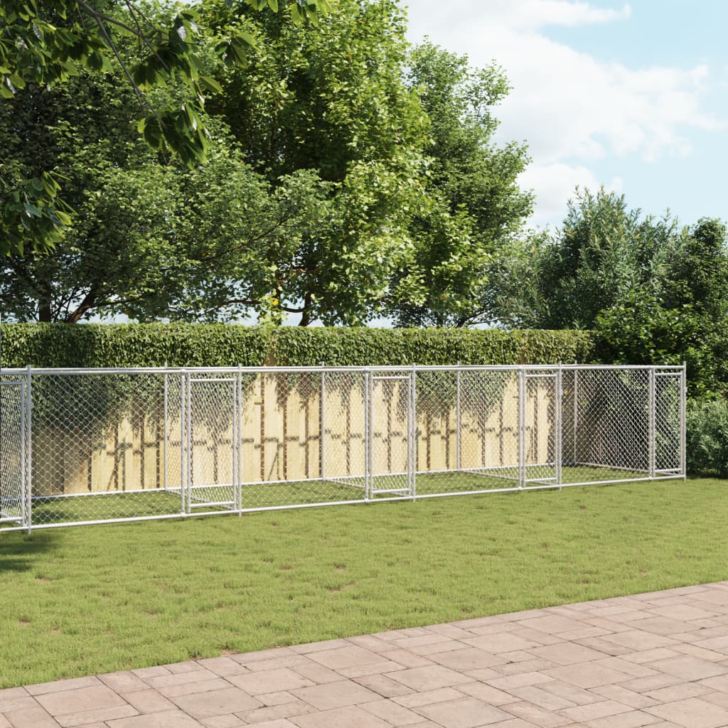 Klec pro psy s dvířky šedá 12 x 2 x 1,5 m pozinkovaná ocel