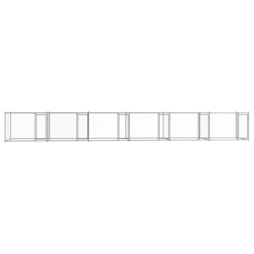Klec pro psy s dvířky šedá 12 x 2 x 1,5 m pozinkovaná ocel