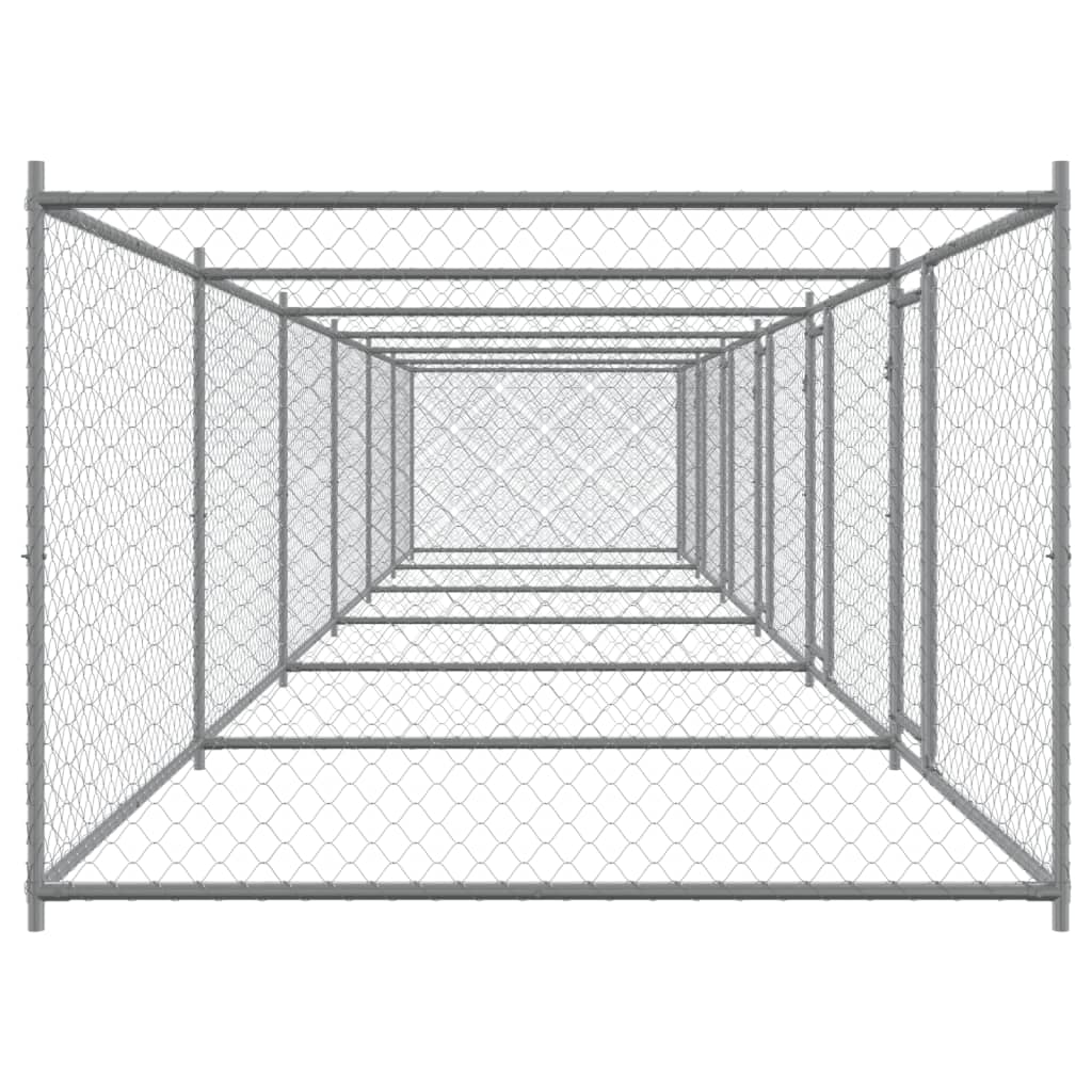 Klec pro psy s dvířky šedá 12 x 2 x 1,5 m pozinkovaná ocel