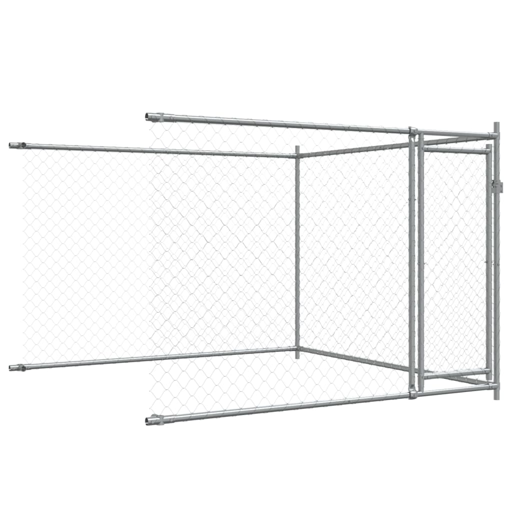 Klec pro psy s dvířky šedá 12 x 2 x 1,5 m pozinkovaná ocel