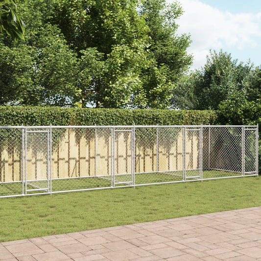 Klec pro psy s dvířky šedá 12 x 2 x 1,5 m pozinkovaná ocel