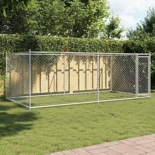 Klec pro psy s dvířky šedá 4 x 2 x 1,5 m pozinkovaná ocel