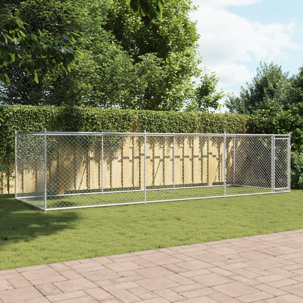 Klec pro psy s dvířky šedá 6 x 2 x 1,5 m pozinkovaná ocel