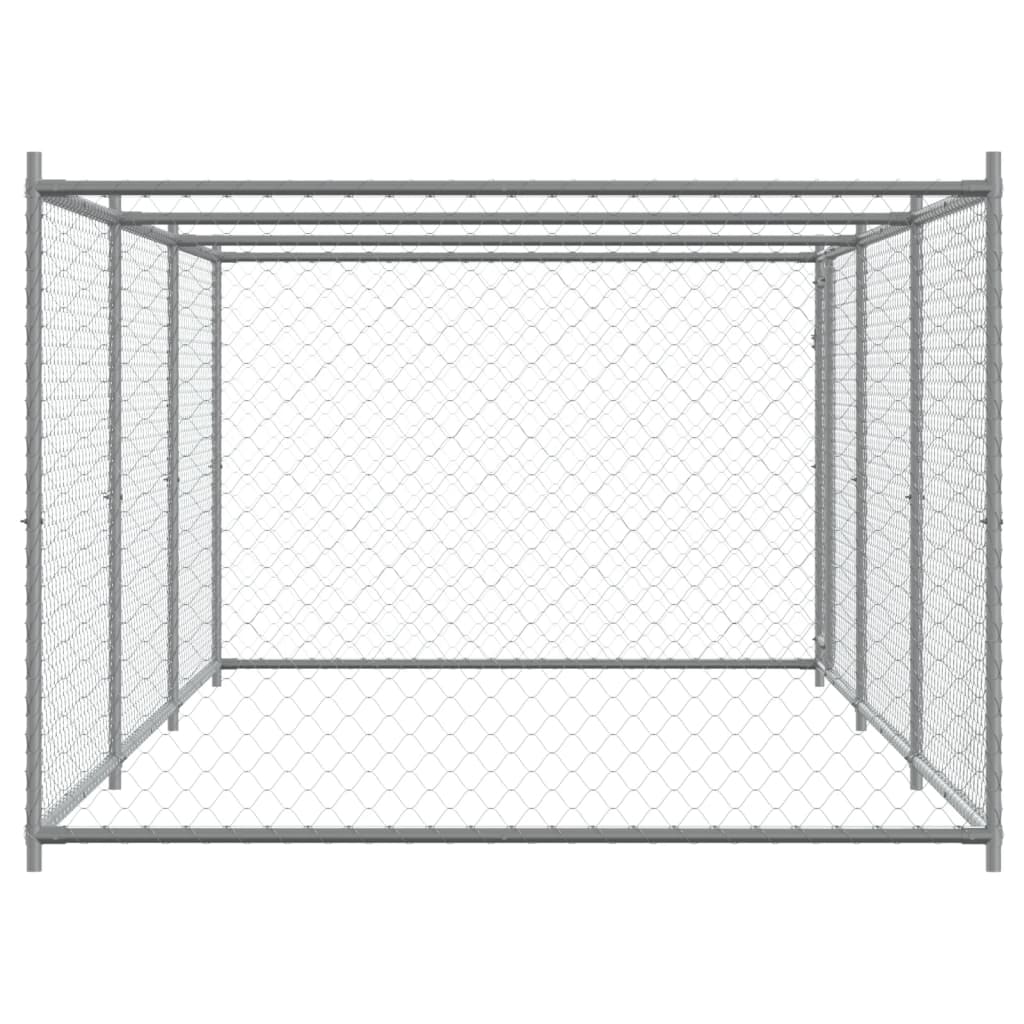 Klec pro psy s dvířky šedá 6 x 2 x 1,5 m pozinkovaná ocel