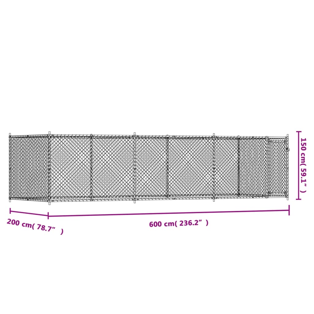 Klec pro psy s dvířky šedá 6 x 2 x 1,5 m pozinkovaná ocel