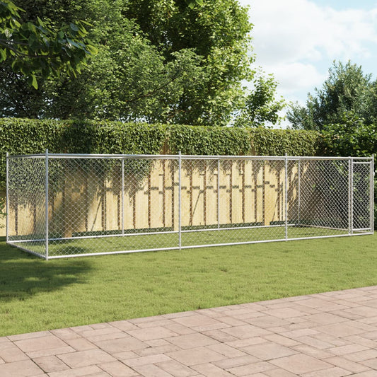 Klec pro psy s dvířky šedá 6 x 2 x 1,5 m pozinkovaná ocel