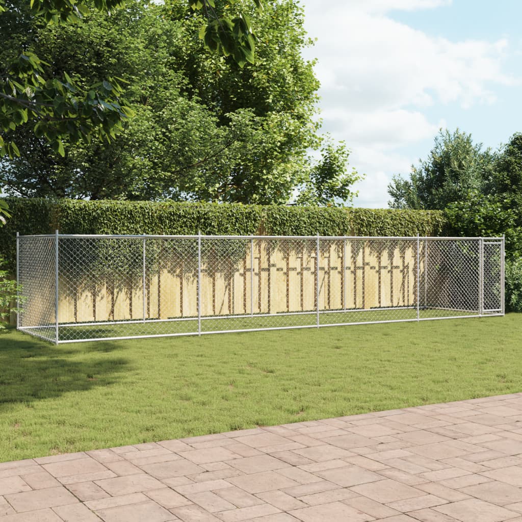 Klec pro psy s dvířky šedá 8 x 2 x 1,5 m pozinkovaná ocel