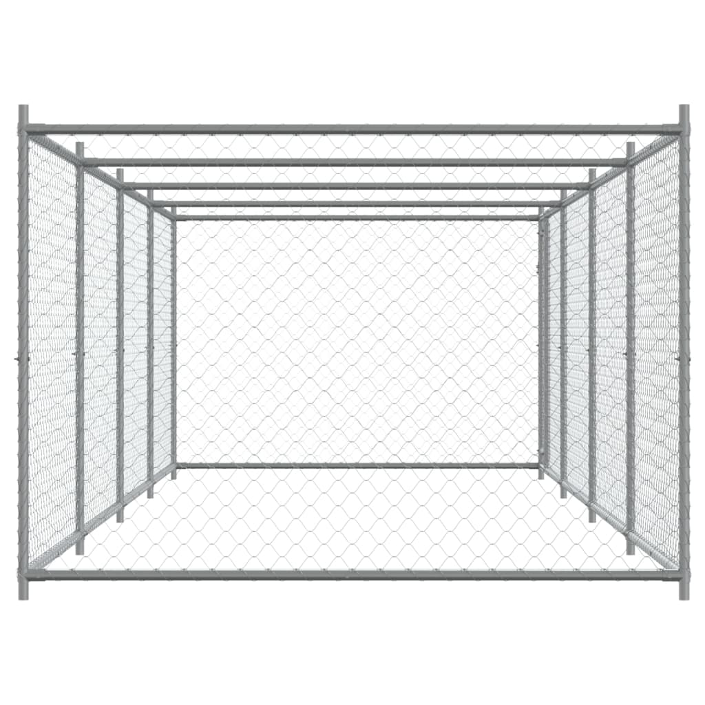 Klec pro psy s dvířky šedá 8 x 2 x 1,5 m pozinkovaná ocel