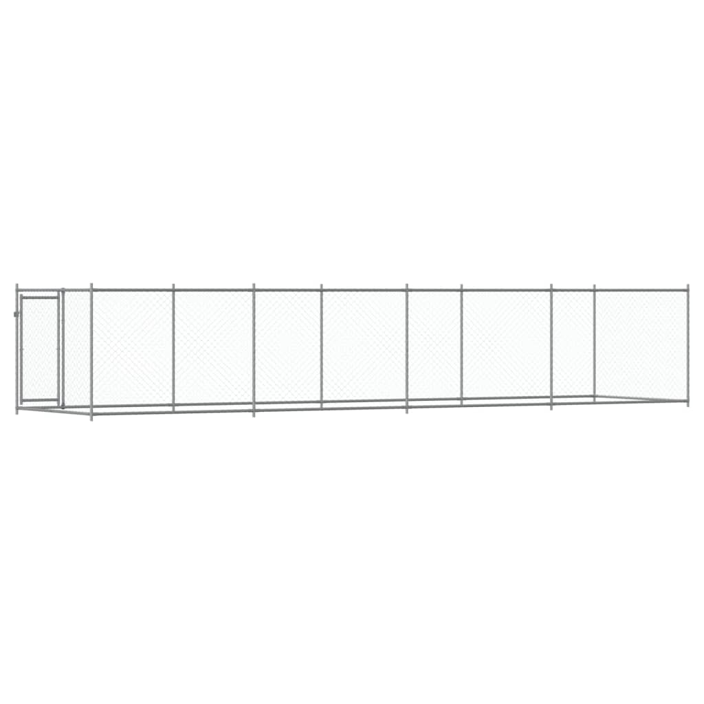 Klec pro psy s dvířky šedá 8 x 2 x 1,5 m pozinkovaná ocel