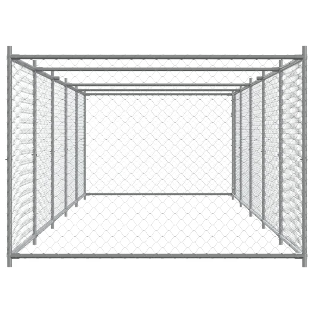 Klec pro psy s dvířky šedá 10 x 2 x 1,5 m pozinkovaná ocel
