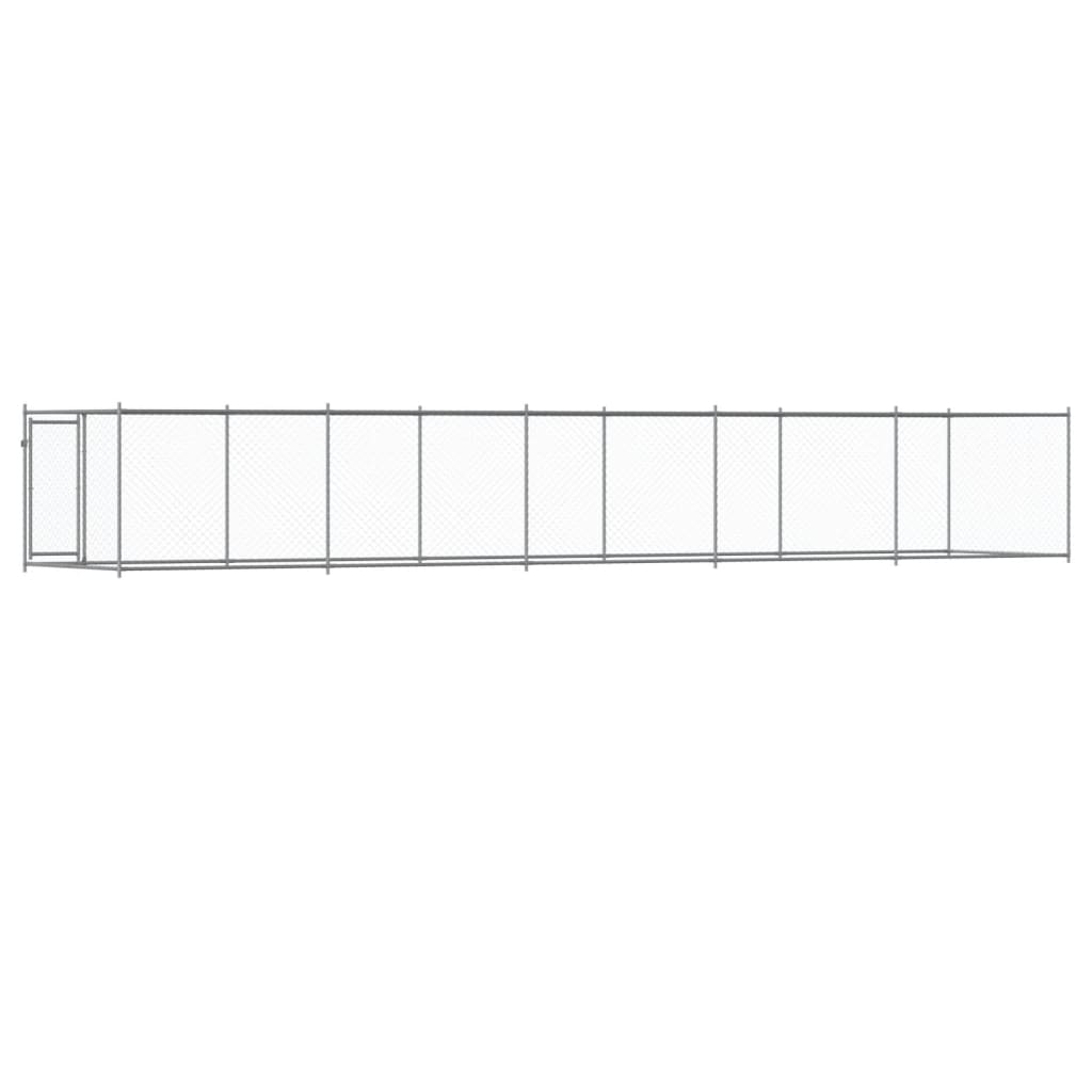 Klec pro psy s dvířky šedá 10 x 2 x 1,5 m pozinkovaná ocel